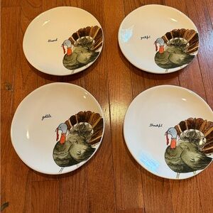 Rae Dunn Turkey Design Ceramic Plates Set - Brown and Cream